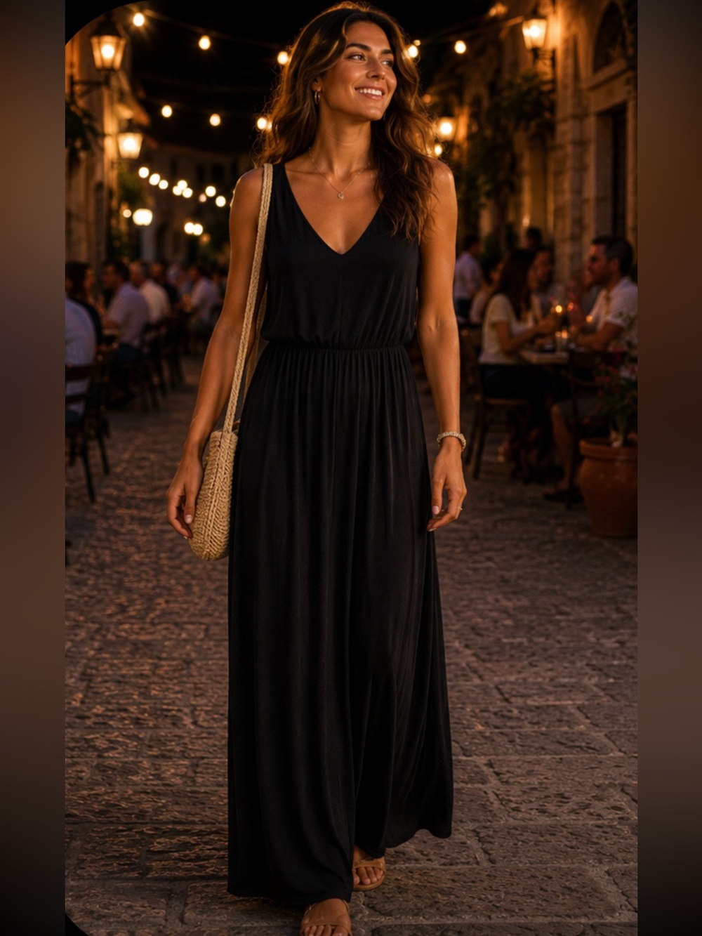 Lush Black V-Neck Sleeveless Jersey Knit Flowy Maxi Dress